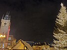 <p>Práce na přípravě trhu na Staroměstském náměstí jsou v plném proudu.Vánoční strom již svítí.</p>