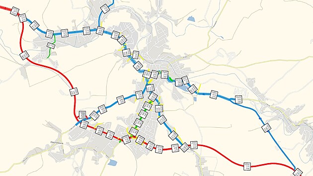 Kartogram ukazuje, jaké intenzity vozidel se dají předpokládat na obchvatu Žamberka v roce 2032.