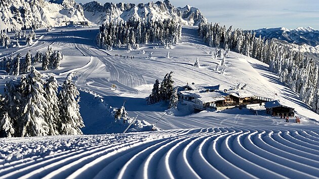 erstv upraven sjezdovky ve stedisku SkiWelt Wilder Kaiser - Brixental.