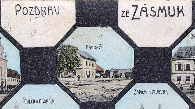 Stanice Zásmuky na dobové pohlednici