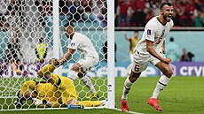 Belgický branká Thibaut Courtois práv inkasoval gól v utkání proti Maroku.