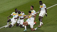 Fotbalisté Senegalu oslavují gól proti Ekvádoru, který vstelil Kalidou...