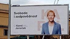 Billboard Karla Janeka ped volbou prezidenta v Praze