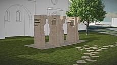 Nový návrh má podobu p�ti pískovcových kvádr�, postavených do �ady v...