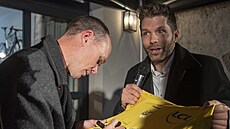 Chris Froome, čtyřnásobný vítěz Tour De France, během návštěvy v Praze