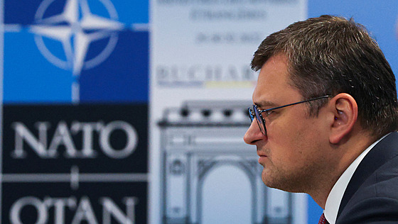 Dmytro Kuleba na zasedání ministr zahranií NATO v Bukureti. (30. listopadu...