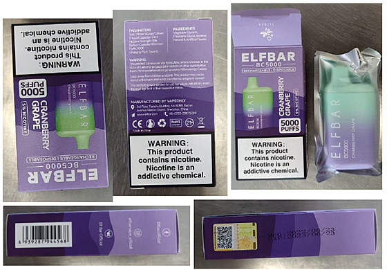 Detail balení jednorázové elektronické cigarety, kterou plzeská hygienická...