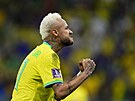 Gólová oslava Brazilce Neymara v zápase proti Chorvatsku.