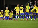 Braziltí fotbalisté bhem penaltového rozstelu s Chorvatskem ve tvrtfinále...