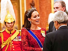 Princezna Kate na recepci pro diplomaty v Buckinghamském paláci (Londýn, 6....