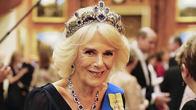 Krlovna cho Camilla na recepci pro diplomaty v Buckinghamskm palci (Londn, 6. prosince 2022)