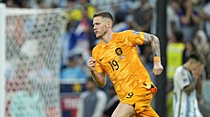 Nizozemský úto�ník Wout Weghorst po sní�ení v utkání s Argentinou.