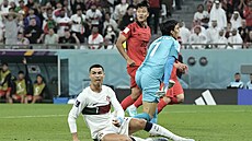 Portugalská hvzda Cristiano Ronaldo v zápase na mistrovství svta 2022.