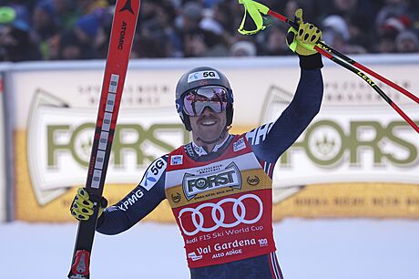 Vítz. Norský lya Aleksander Aamodt Kilde se raduje po dokonení závodu v...