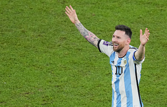 Lionel Messi z Argentiny slaví svtový titul.