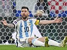 Argentinský útoník Lionel Messi bhem semifinále mistrovství svta