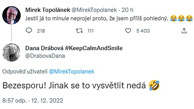 Tweet Mirka Topolnka
