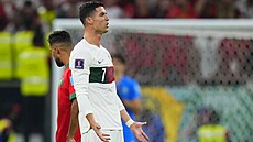 Cristiano Ronaldo bhem tvrtfinále s Marokem na mistrovství svta.