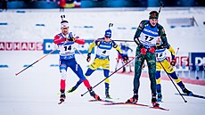 Michal Krmá s íslem 14 bhem závodu s hromadným startem v Annecy.