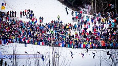 Biatlonisté bhem závodu s hromadným startem v Annecy.