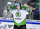 Alex Lintuniemi oslavuje svj gól eským Budjovicím.