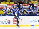Kladentí hokejisté slaví gól v Litvínov.