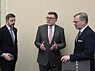 Premiér a pedseda ODS Petr Fiala, ministr financí Zbynk Stanjura a ministr...