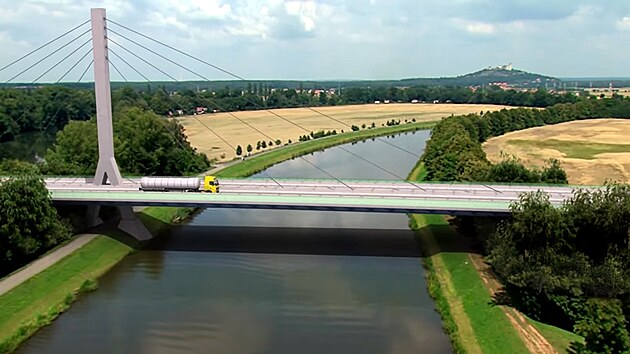 Projektanti nad �ekou Labe a slep�m ramenem zvolili variantu zav�en�ho mostu o dvou pol�ch.