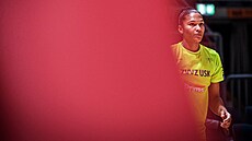 Alyssa Thomasová z USK Praha se chystá na zápas.