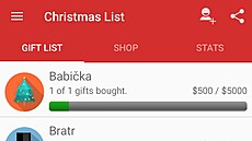Aplikace Christmas Gift List zobrazí pehledn plány na vánoní dárky.