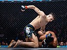 eský MMA zápasník Matj Peáz dobíjí Brazilce Joela dos Santose na turnaji...