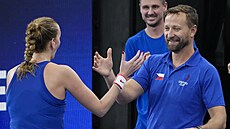 United Cup: Petra Kvitová a trenér Ji�í Van�k slaví výhru.