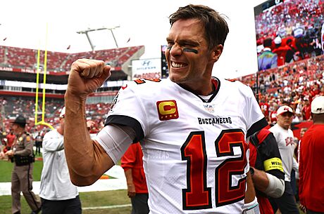 Tom Brady z Tampa Bay Buccaneers se raduje.