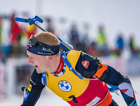 Úsmv Johannes Bö po poslední stelb na slovinské Pokljuce.