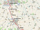 Mapa trati 238 mezi stanice Pardubice-Rosice nad Labem a Chrast u Chrudimi