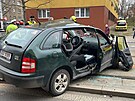 Nehoda tramvaje a osobního auta na Konvov ulici v Praze. (8. ledna 2023)