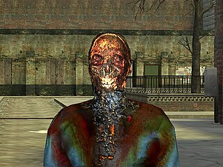 Zobrazení ohořelé mrtvoly ve hře Half-Life 2