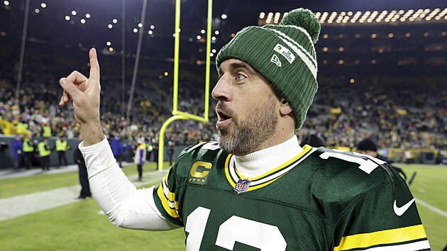 Aaron Rodgers z Green Bay Packers se raduje z vhry.