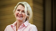 Jana Nagyová na tiskovém brífinku v Sokolovně Průhonice. (9. ledna 2023)