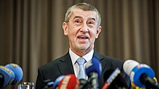 Andrej Babi� na tiskovém brífinku v Sokolovn� Pr�honice. (9. ledna 2023)