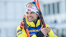 Michal Krmá se raduje z pátého místa ve sprintu v Pokljuce.