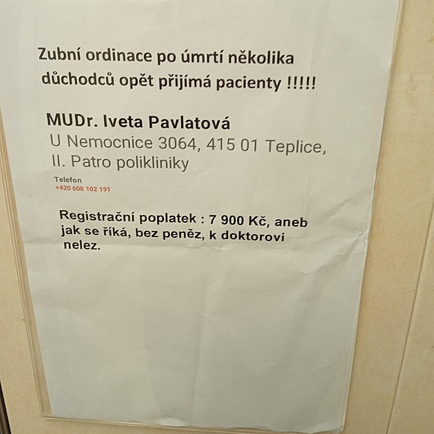 Umřeli mi důchodci, za osm tisíc vás vezmu, avizuje falešný inzerát zubařky