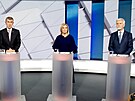 Debata prezidentských kandidát na televizi Nova: zleva moderátor Ray...