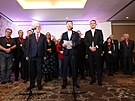 Pedseda SPD Tomio Okamura a prezidentský kandidát Jaroslav Bata ve volbením...