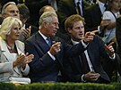 Vévodkyn Camilla, princ Charles a princ Harry na zahájení her Invictus Games...