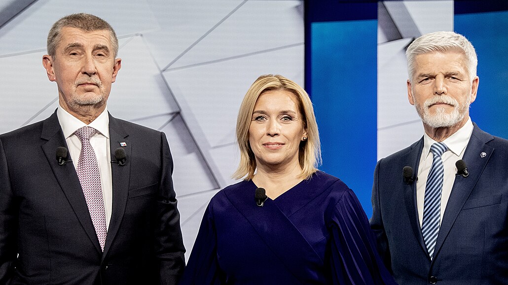 Debata prezidentských kandidát� na Nov�. Zleva Andrej Babi�, Danu�e Nerudová,...