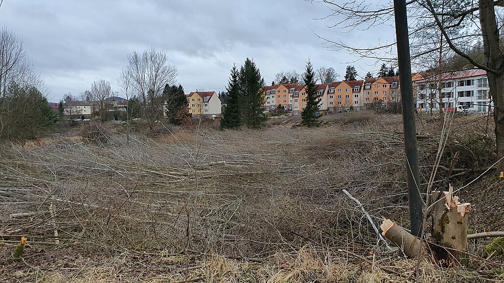 V bývalém kasárenském areálu ve Vy�ném u� se kácí. (leden 2023)