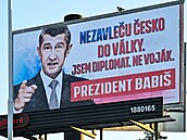 Billboard Andreje Babiše v pražských Stodůlkách před  druhým kolem volby hlavy...