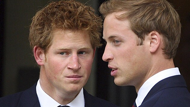 Princ Harry a princ William po bohoslužbě za princeznu Dianu (Londýn, 31. srpna 2007)
