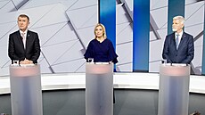 Debata prezidentských kandidátů na televizi Nova: zleva Andrej Babiš, Danuše...
